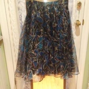 ANTHROPOLOGIE....DARK BLUE PRINTED SKIRT WITH DOUBLE LINING .....SIZE 10